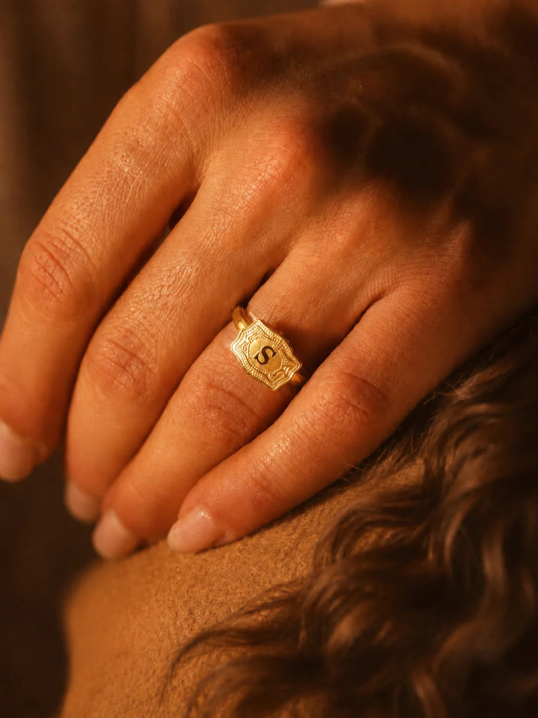 Mini Belt Buckle Initial Ring